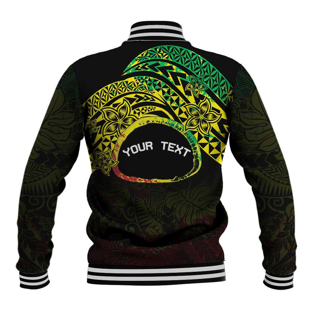 Personalised Nukuoro Atoll Baseball Jacket Polynesian Tattoo Curves Reggae Version