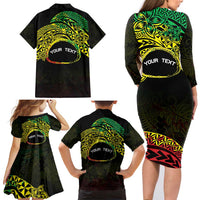 Personalised Nukuoro Atoll Family Matching Long Sleeve Bodycon Dress and Hawaiian Shirt Polynesian Tattoo Curves Reggae Version LT14 - Polynesian Pride
