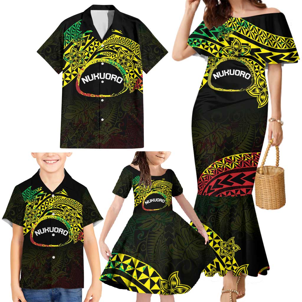 Personalised Nukuoro Atoll Family Matching Mermaid Dress and Hawaiian Shirt Polynesian Tattoo Curves Reggae Version LT14 - Polynesian Pride