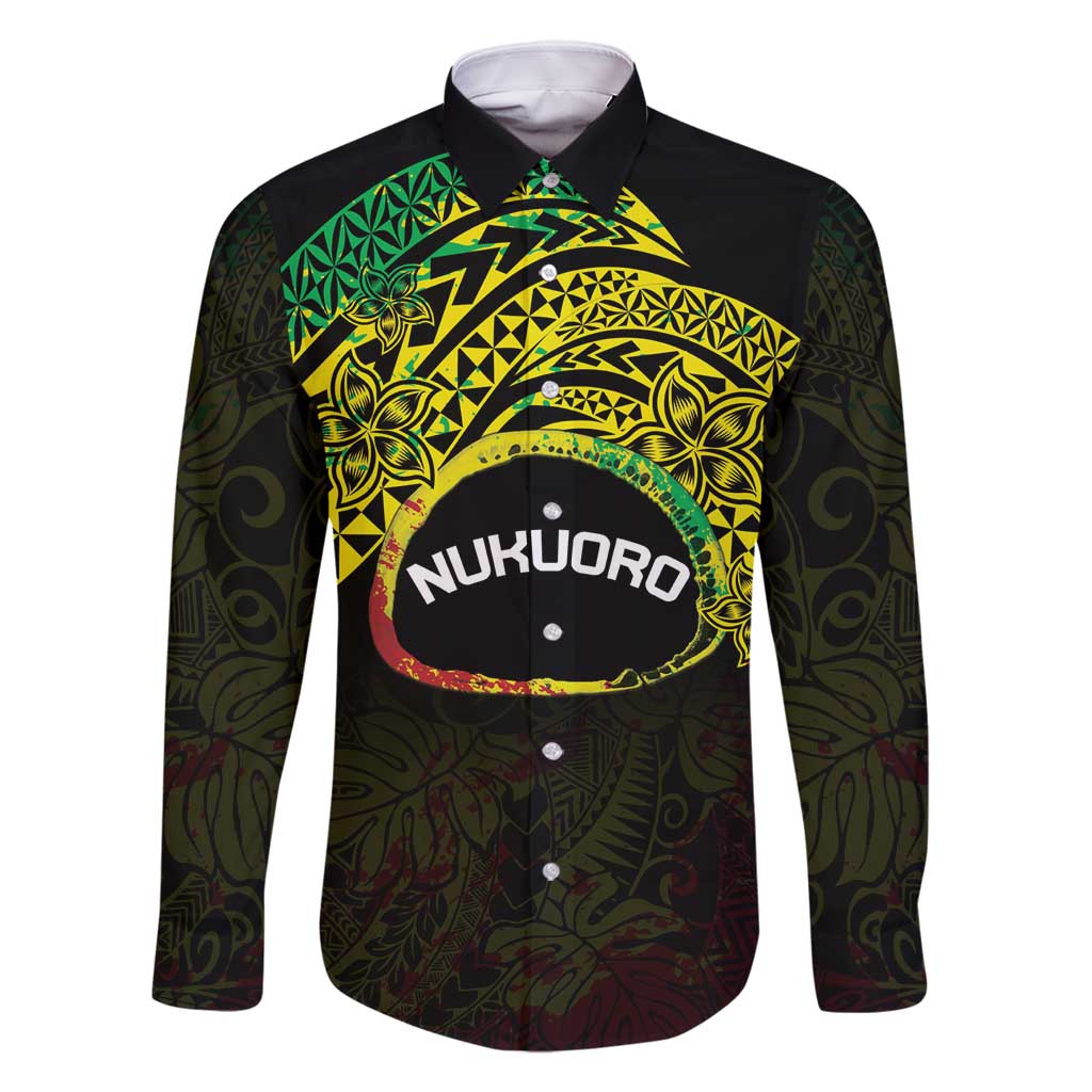 Personalised Nukuoro Atoll Family Matching Mermaid Dress and Hawaiian Shirt Polynesian Tattoo Curves Reggae Version LT14 Dad's Shirt - Long Sleeve Reggae - Polynesian Pride
