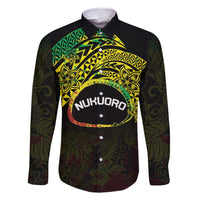 Personalised Nukuoro Atoll Family Matching Mermaid Dress and Hawaiian Shirt Polynesian Tattoo Curves Reggae Version LT14 Dad's Shirt - Long Sleeve Reggae - Polynesian Pride