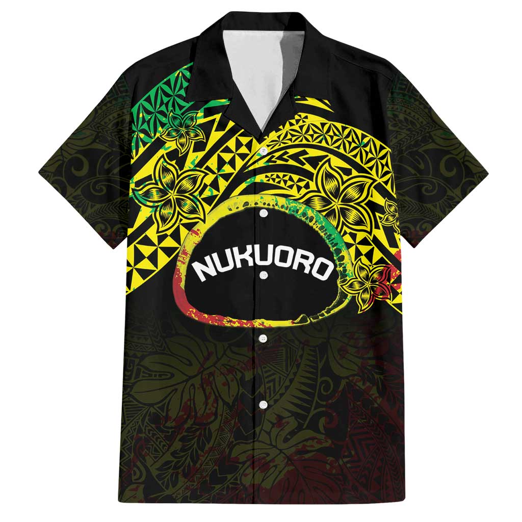 Personalised Nukuoro Atoll Family Matching Off Shoulder Maxi Dress and Hawaiian Shirt Polynesian Tattoo Curves Reggae Version LT14 Dad's Shirt - Short Sleeve Reggae - Polynesian Pride