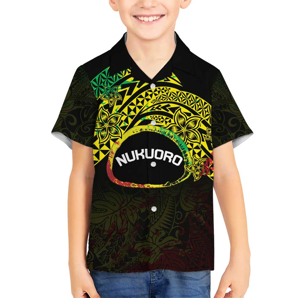 Personalised Nukuoro Atoll Family Matching Off Shoulder Maxi Dress and Hawaiian Shirt Polynesian Tattoo Curves Reggae Version LT14 Son's Shirt Reggae - Polynesian Pride