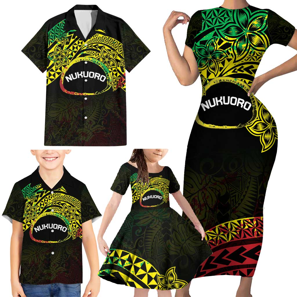 Personalised Nukuoro Atoll Family Matching Short Sleeve Bodycon Dress and Hawaiian Shirt Polynesian Tattoo Curves Reggae Version LT14 - Polynesian Pride