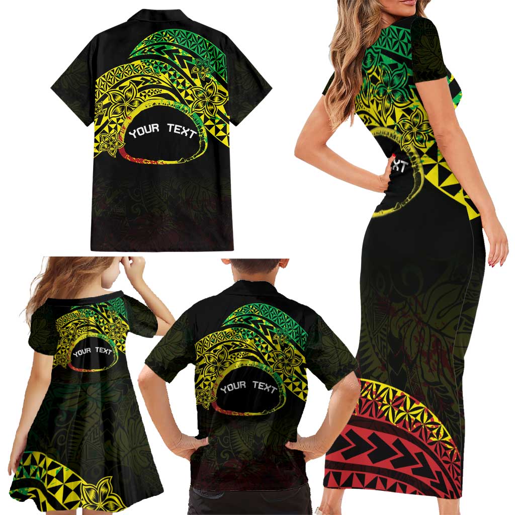Personalised Nukuoro Atoll Family Matching Short Sleeve Bodycon Dress and Hawaiian Shirt Polynesian Tattoo Curves Reggae Version LT14 - Polynesian Pride