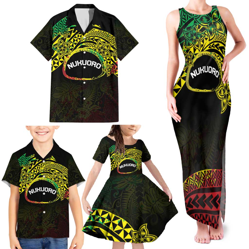 Personalised Nukuoro Atoll Family Matching Tank Maxi Dress and Hawaiian Shirt Polynesian Tattoo Curves Reggae Version