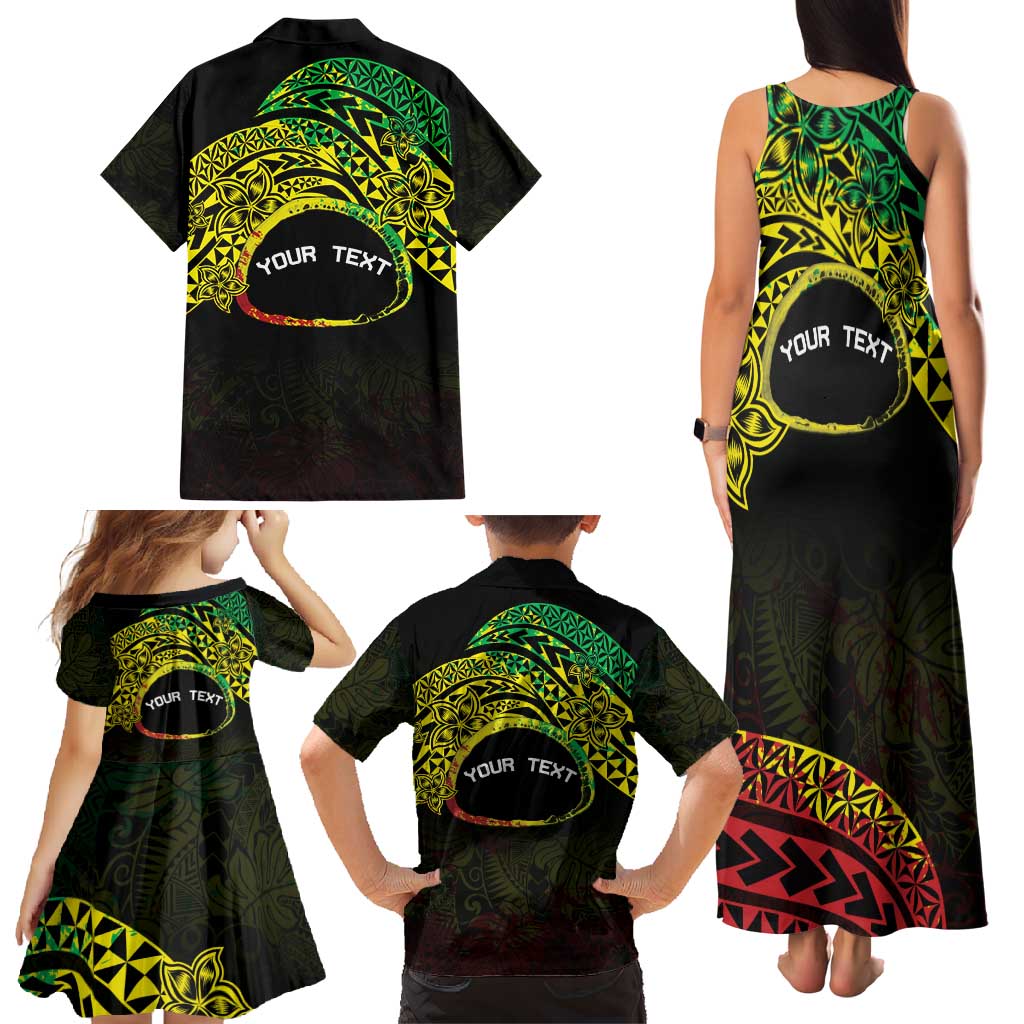 Personalised Nukuoro Atoll Family Matching Tank Maxi Dress and Hawaiian Shirt Polynesian Tattoo Curves Reggae Version