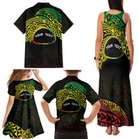 Personalised Nukuoro Atoll Family Matching Tank Maxi Dress and Hawaiian Shirt Polynesian Tattoo Curves Reggae Version