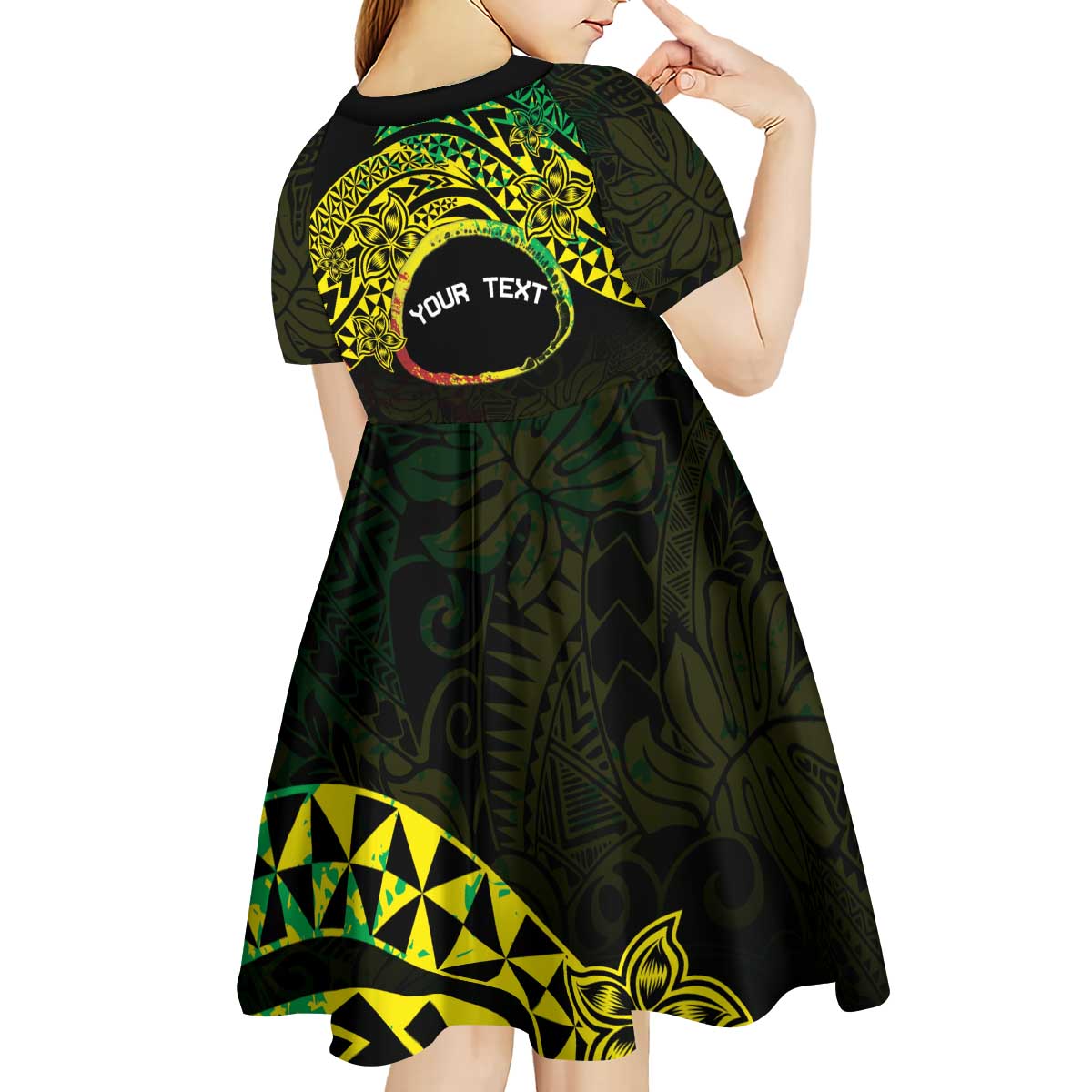 Personalised Nukuoro Atoll Kid Short Sleeve Dress Polynesian Tattoo Curves Reggae Version