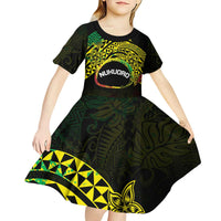 Personalised Nukuoro Atoll Kid Short Sleeve Dress Polynesian Tattoo Curves Reggae Version