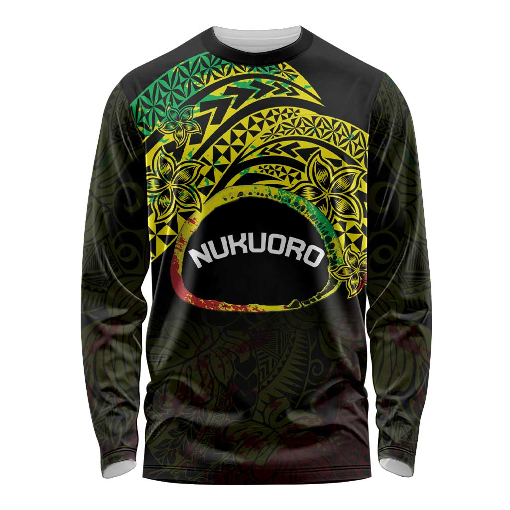 Personalised Nukuoro Atoll Long Sleeve Shirt Polynesian Tattoo Curves Reggae Version