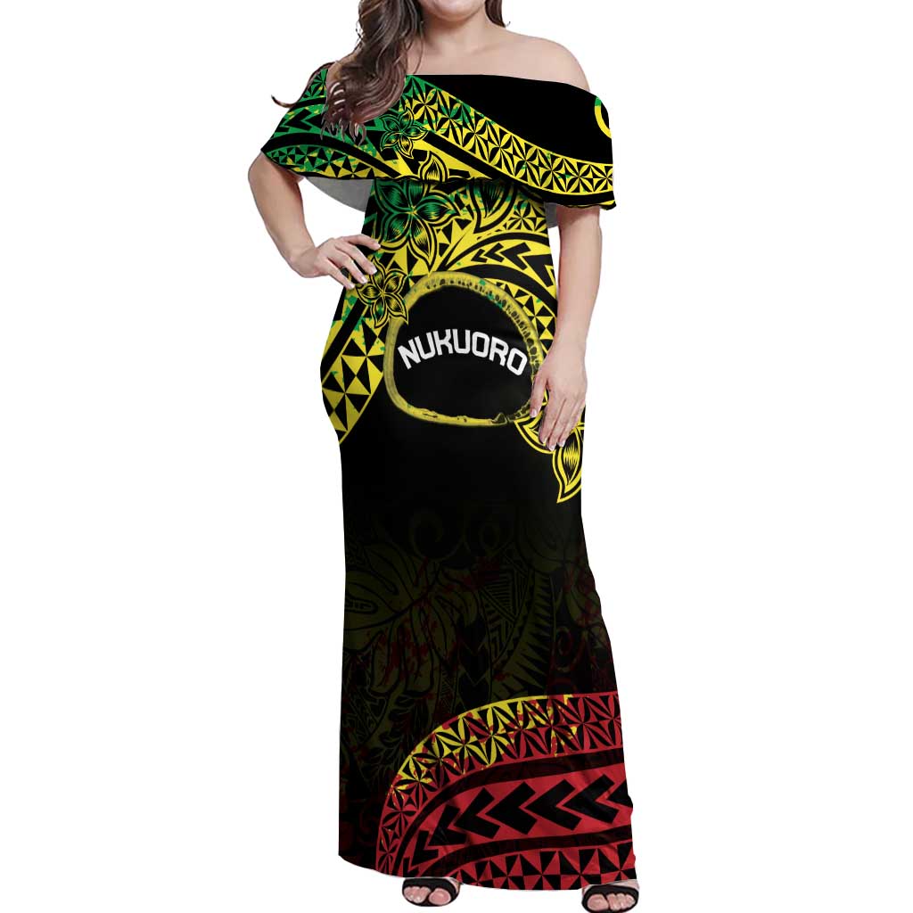 Personalised Nukuoro Atoll Off Shoulder Maxi Dress Polynesian Tattoo Curves Reggae Version