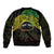 Personalised Nukuoro Atoll Sleeve Zip Bomber Jacket Polynesian Tattoo Curves Reggae Version