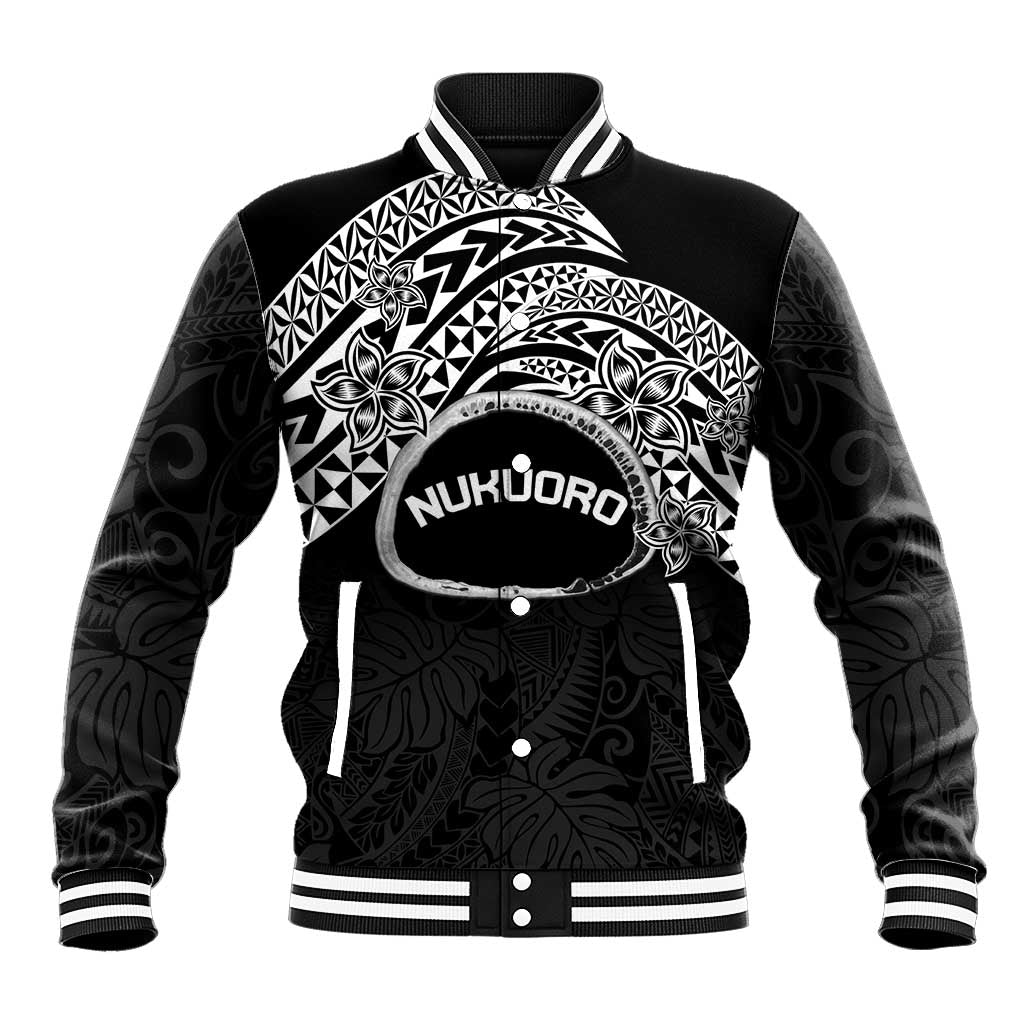 Personalised Pohnpei Nukuoro Micronesia Baseball Jacket Polynesian Tattoo Curves Black Version