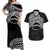 Personalised Pohnpei Nukuoro Micronesia Couples Matching Off Shoulder Maxi Dress and Hawaiian Shirt Polynesian Tattoo Curves Black Version