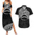 Personalised Pohnpei Nukuoro Micronesia Couples Matching Summer Maxi Dress and Hawaiian Shirt Polynesian Tattoo Curves Black Version