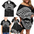 Personalised Pohnpei Nukuoro Micronesia Family Matching Off Shoulder Short Dress and Hawaiian Shirt Polynesian Tattoo Curves Black Version