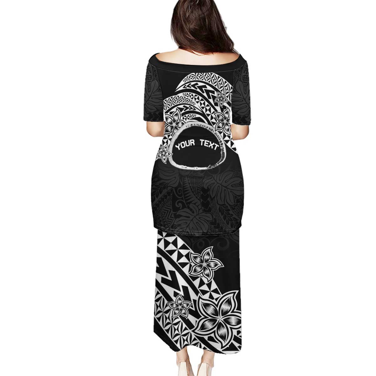 Personalised Pohnpei Nukuoro Micronesia Family Matching Puletasi and Hawaiian Shirt Polynesian Tattoo Curves Black Version