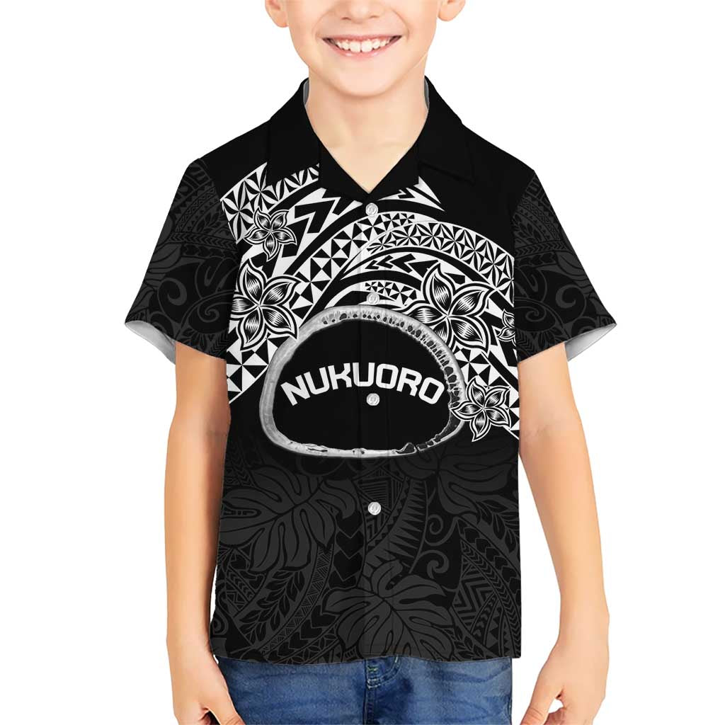 Personalised Pohnpei Nukuoro Micronesia Kid Hawaiian Shirt Polynesian Tattoo Curves Black Version