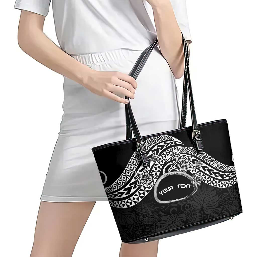 Personalised Pohnpei Nukuoro Micronesia Leather Tote Bag Polynesian Tattoo Curves Black Version