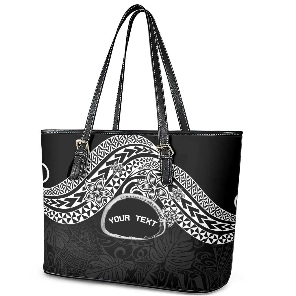 Personalised Pohnpei Nukuoro Micronesia Leather Tote Bag Polynesian Tattoo Curves Black Version
