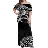 Personalised Pohnpei Nukuoro Micronesia Off Shoulder Maxi Dress Polynesian Tattoo Curves Black Version