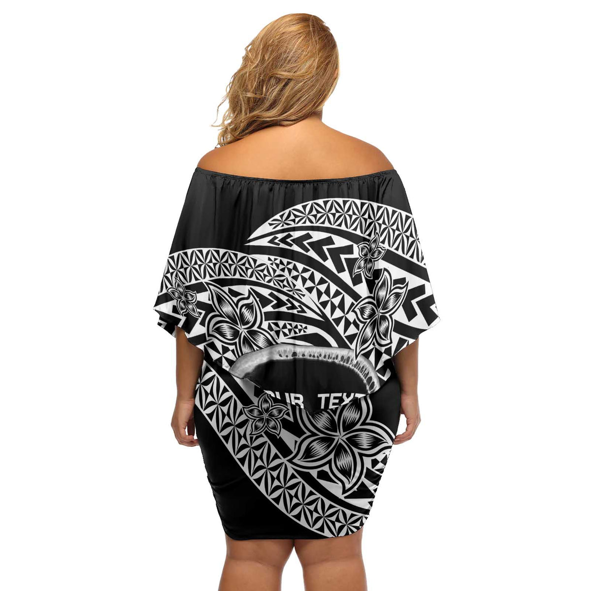 Personalised Pohnpei Nukuoro Micronesia Off Shoulder Short Dress Polynesian Tattoo Curves Black Version