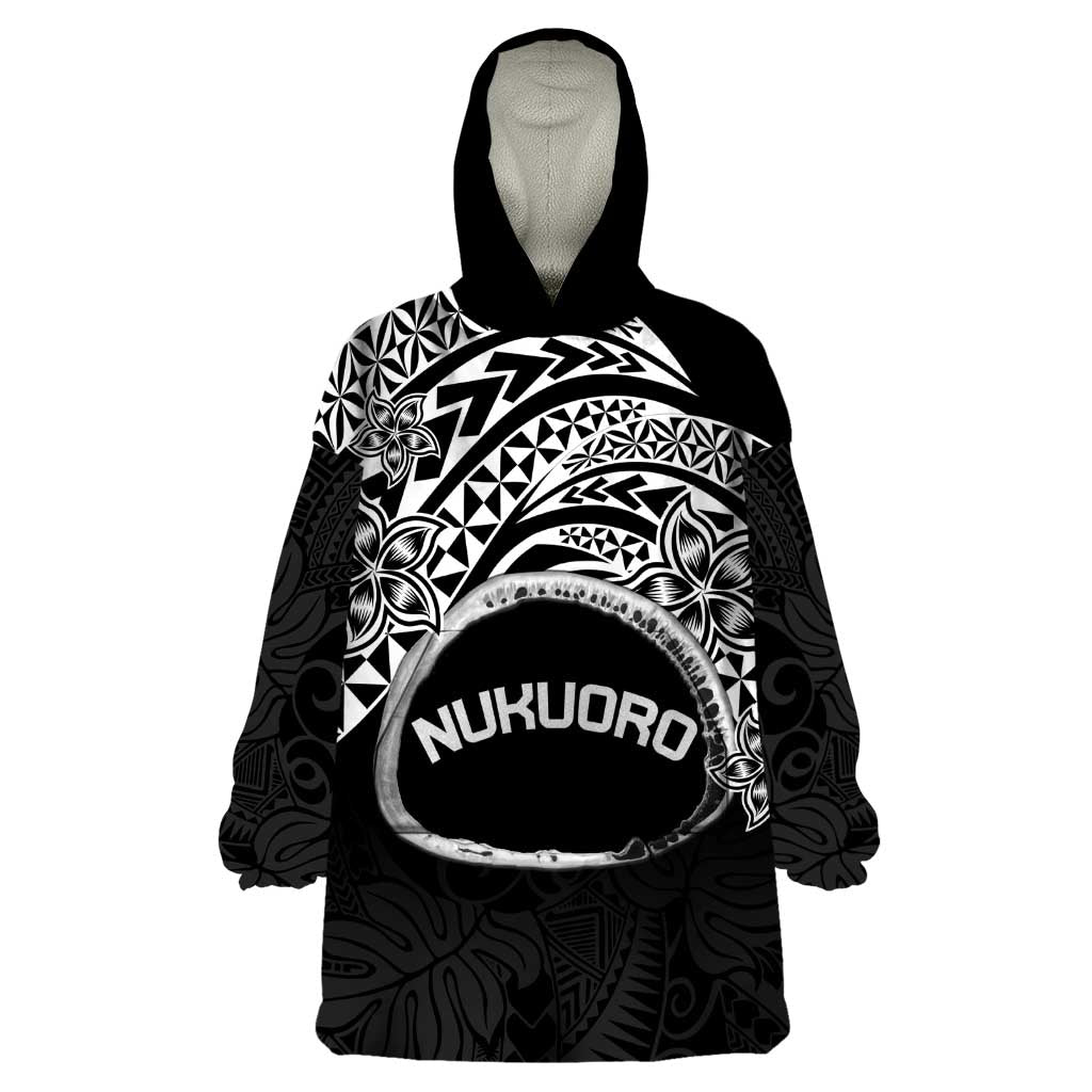 Personalised Pohnpei Nukuoro Micronesia Wearable Blanket Hoodie Polynesian Tattoo Curves Black Version