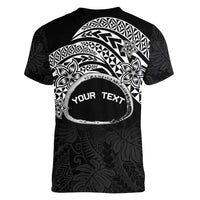 Personalised Pohnpei Nukuoro Micronesia Women V-Neck T-Shirt Polynesian Tattoo Curves Black Version