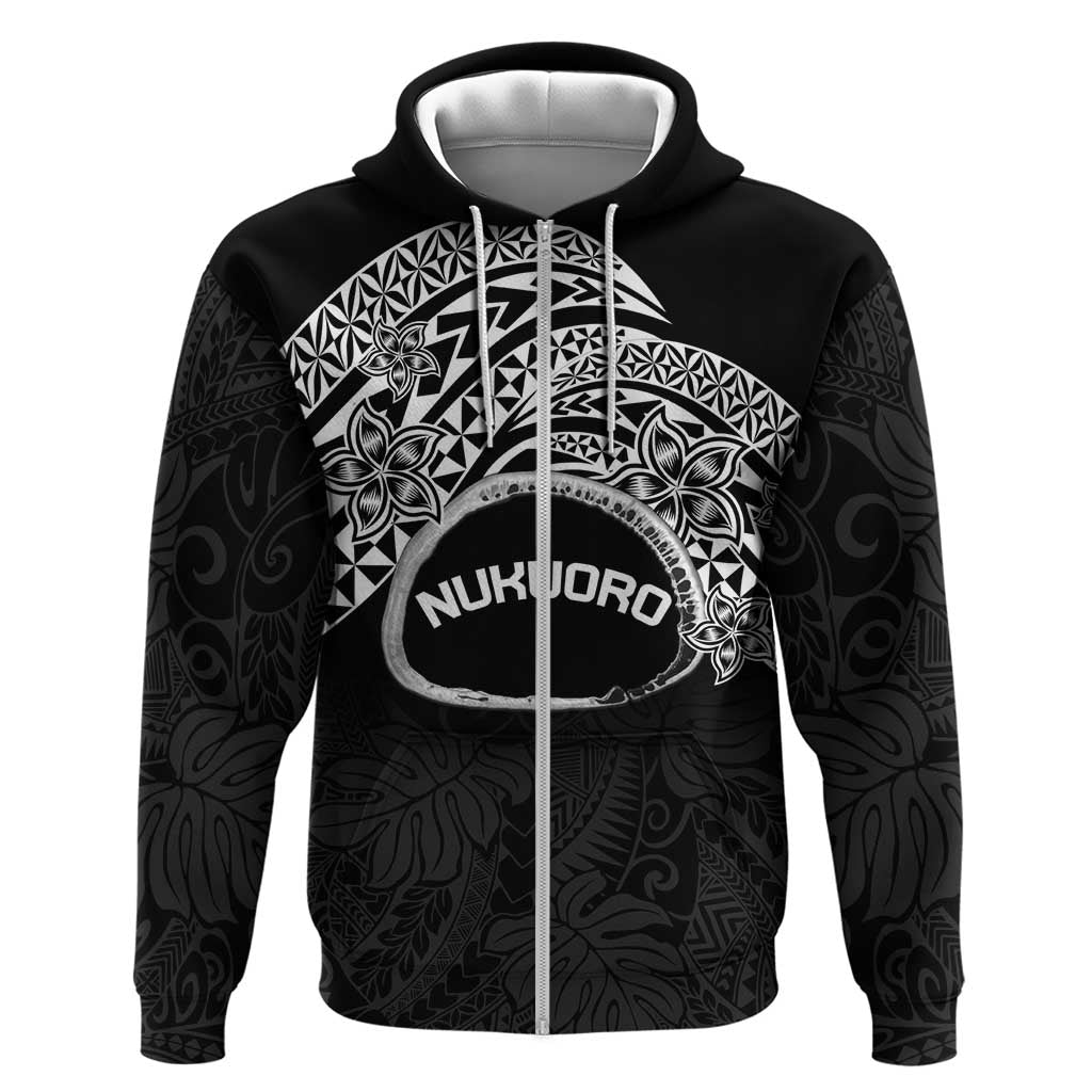 Personalised Pohnpei Nukuoro Micronesia Zip Hoodie Polynesian Tattoo Curves Black Version