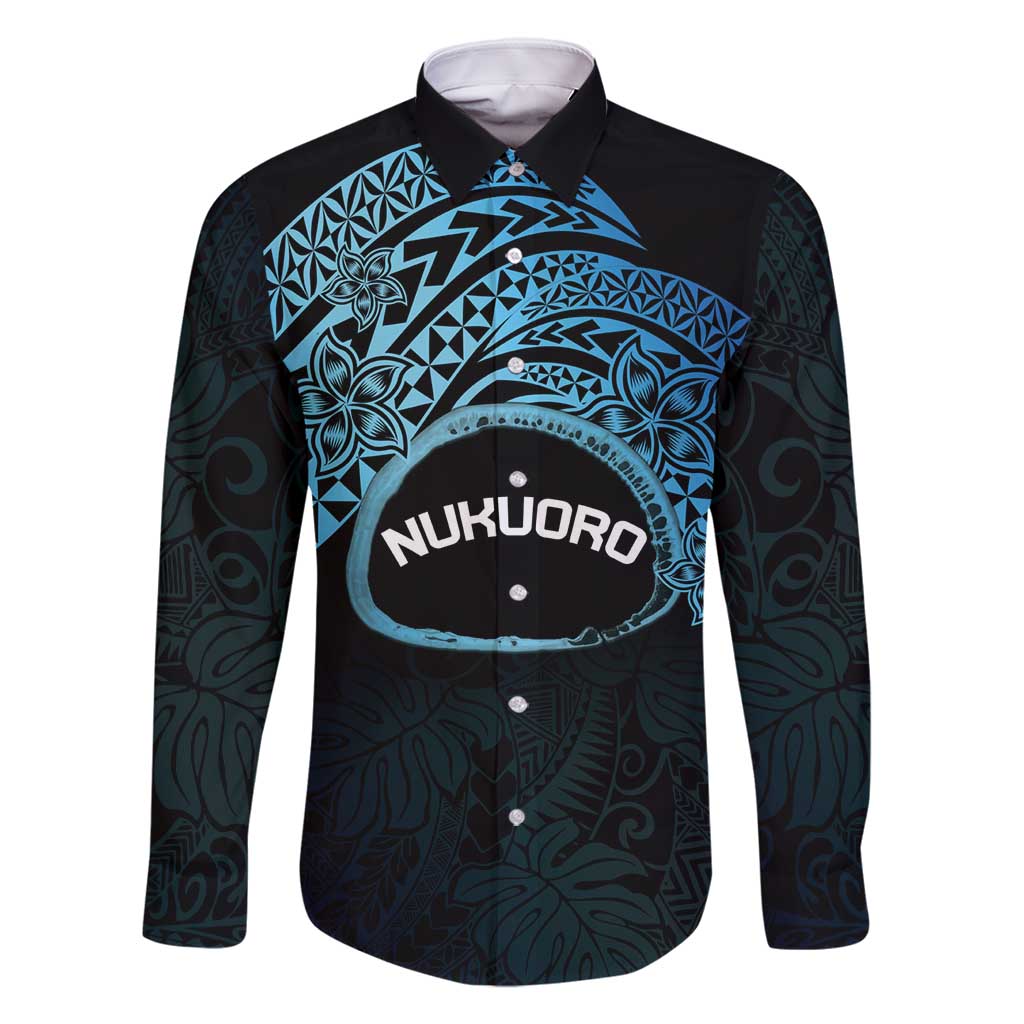 Personalised Pohnpei Nukuoro Micronesia Family Matching Long Sleeve Bodycon Dress and Hawaiian Shirt Polynesian Tattoo Curves Blue Version