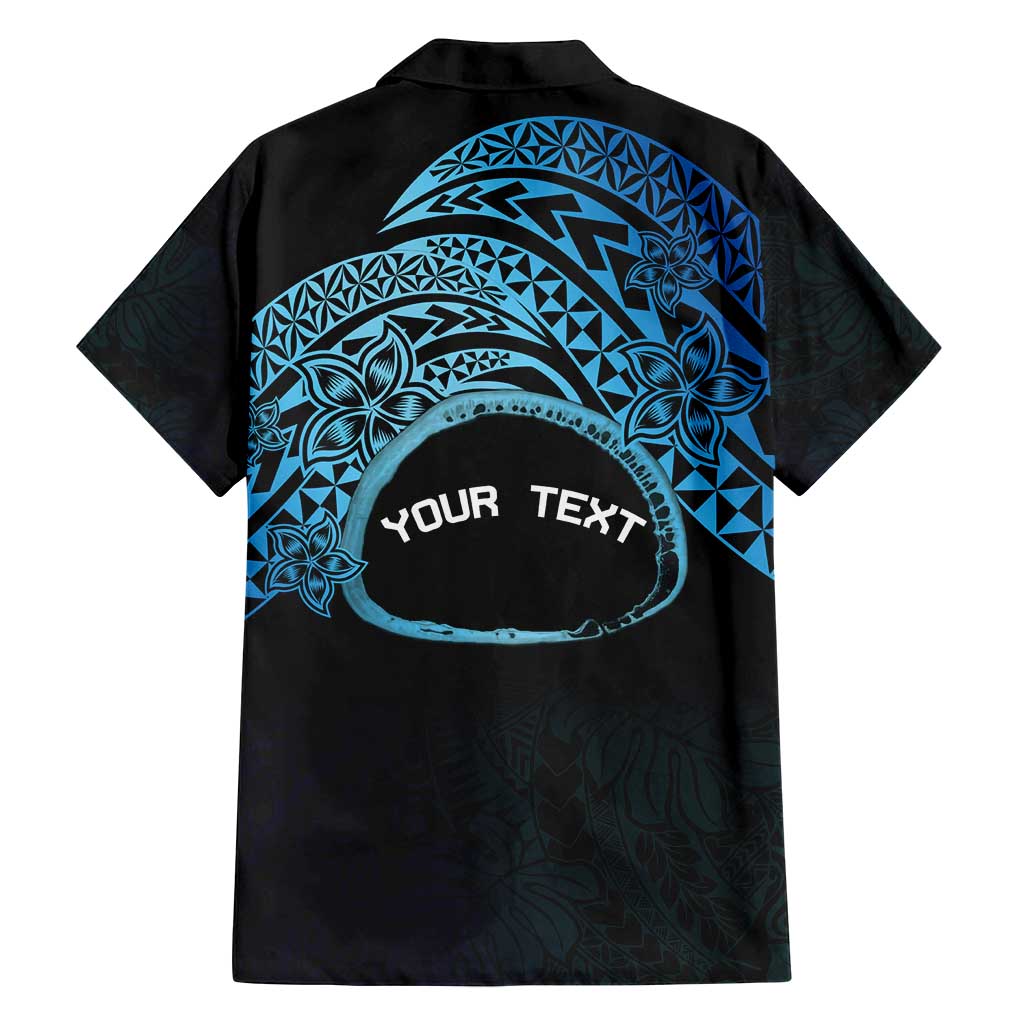 Personalised Pohnpei Nukuoro Micronesia Family Matching Off Shoulder Maxi Dress and Hawaiian Shirt Polynesian Tattoo Curves Blue Version