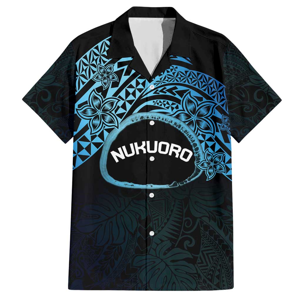 Personalised Pohnpei Nukuoro Micronesia Hawaiian Shirt Polynesian Tattoo Curves Blue Version