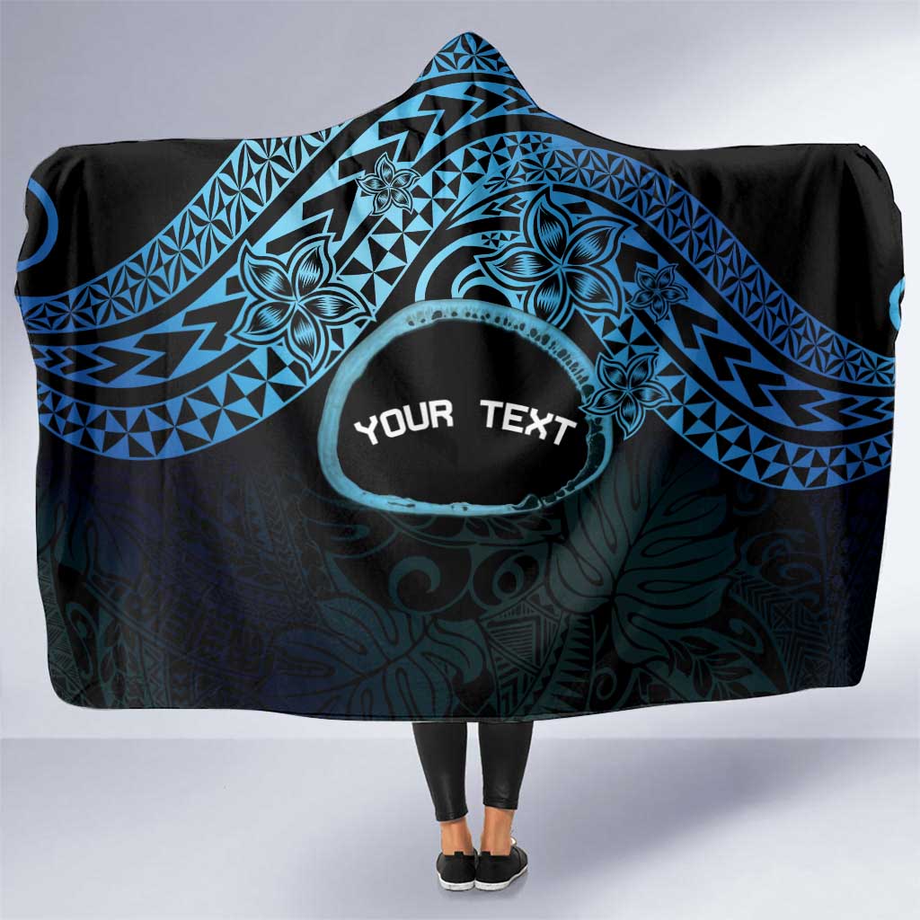 Personalised Pohnpei Nukuoro Micronesia Hooded Blanket Polynesian Tattoo Curves Blue Version