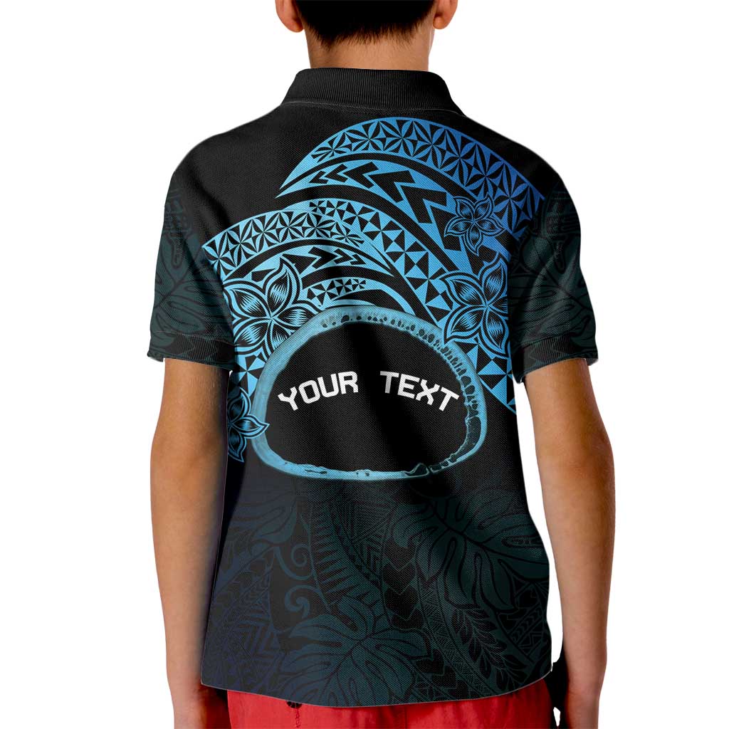 Personalised Pohnpei Nukuoro Micronesia Kid Polo Shirt Polynesian Tattoo Curves Blue Version