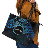 Personalised Pohnpei Nukuoro Micronesia Leather Tote Bag Polynesian Tattoo Curves Blue Version