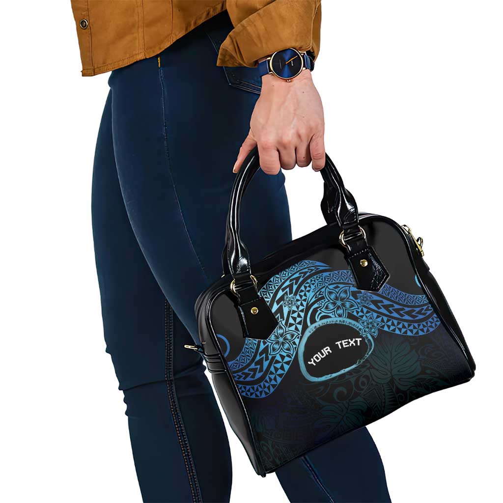 Personalised Pohnpei Nukuoro Micronesia Shoulder Handbag Polynesian Tattoo Curves Blue Version