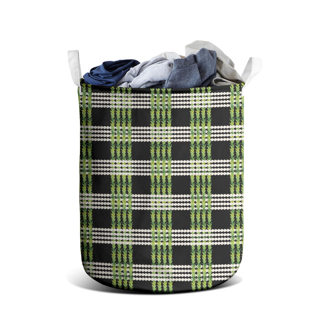 Aloha Hawaii Pakalana Pikake Lei Laundry Basket Palaka Inspired Hawaiian-plaid Black