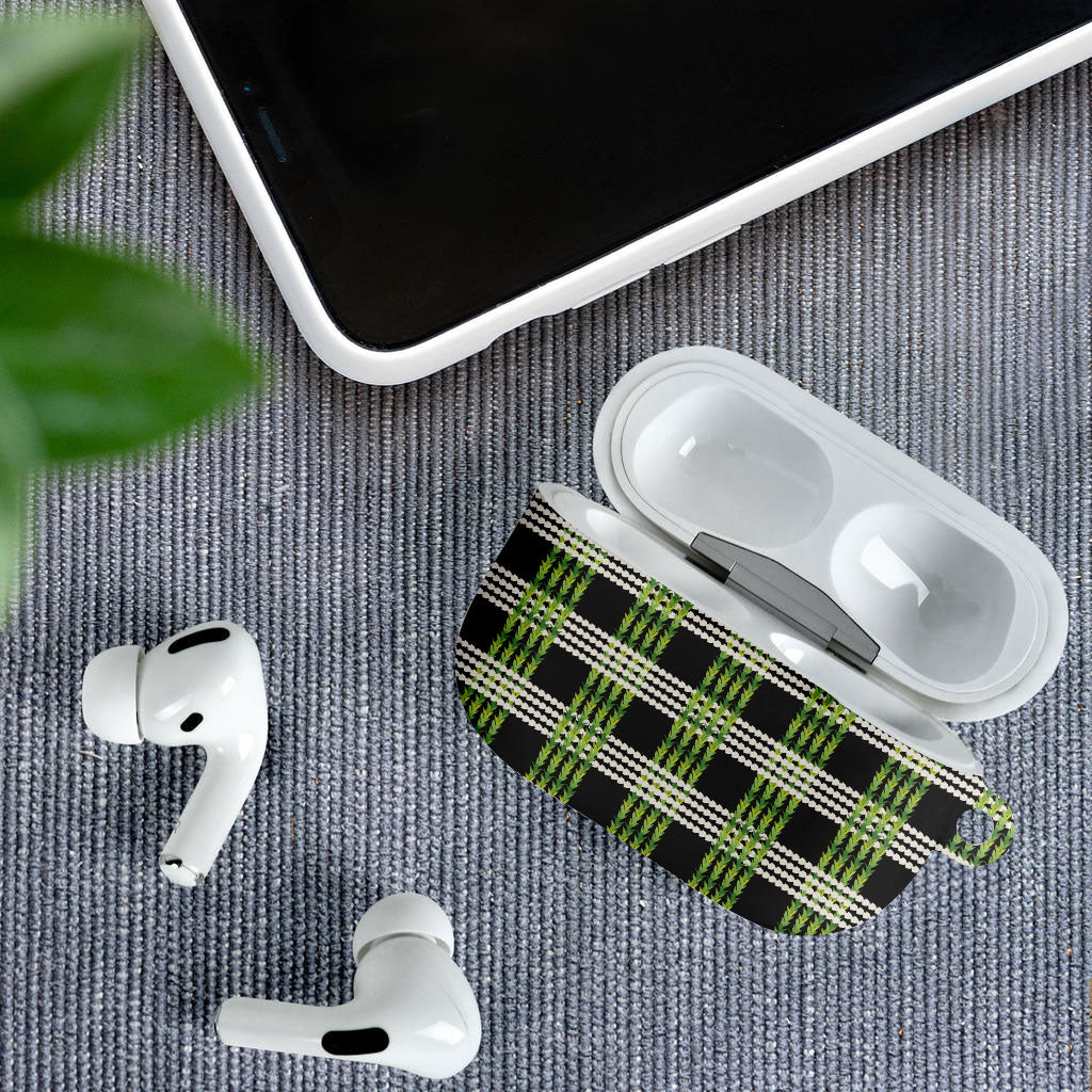 Aloha Hawaii Pakalana Pikake Lei AirPods Case Palaka Inspired Hawaiian-plaid Black