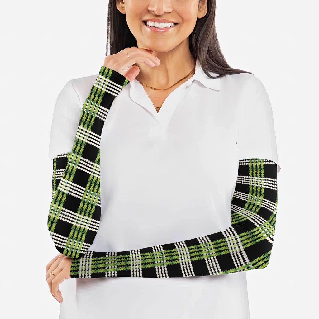 Aloha Hawaii Pakalana Pikake Lei Arm Sleeves Palaka Inspired Hawaiian-plaid Black