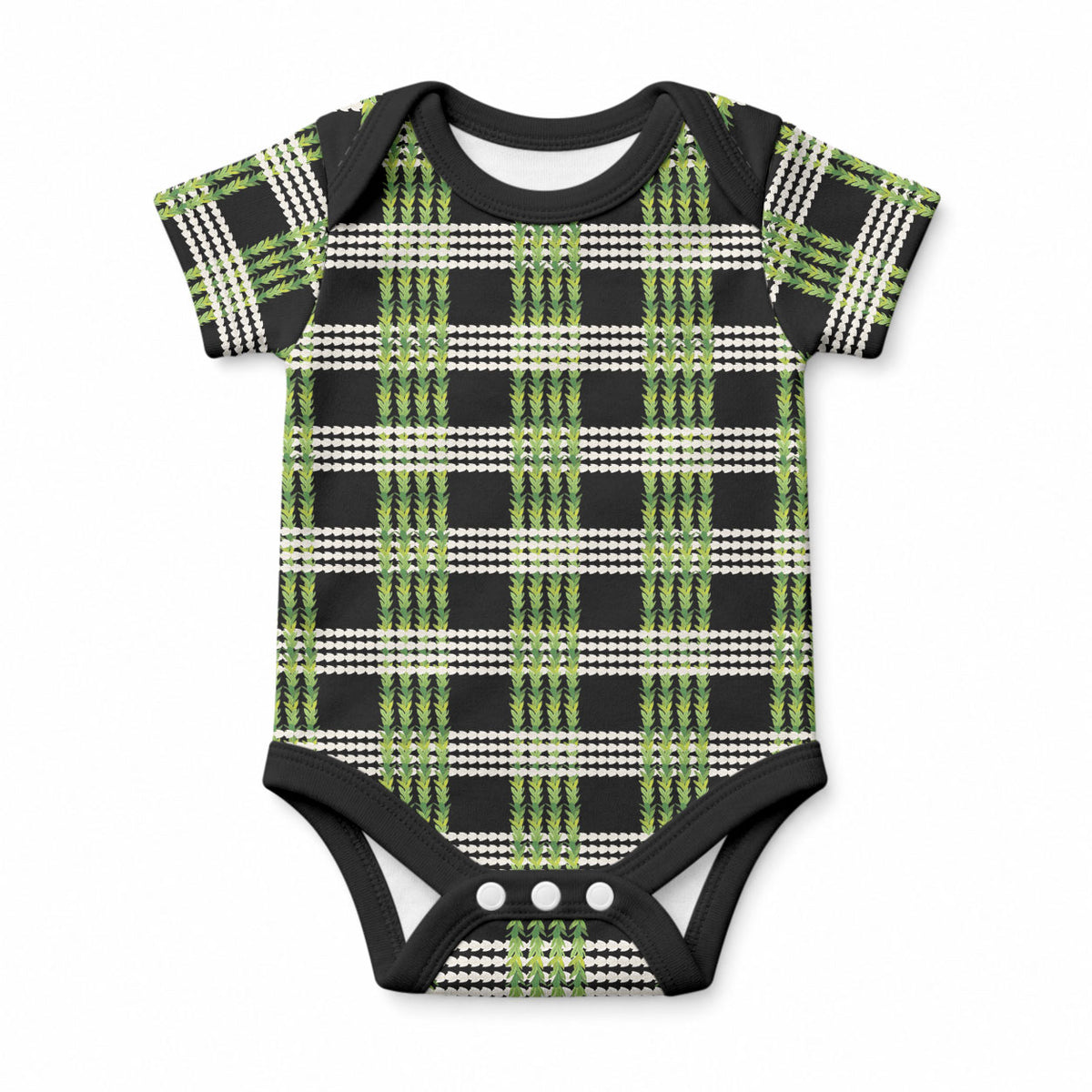 Aloha Hawaii Pakalana Pikake Lei Baby Onesie Palaka Inspired Hawaiian-plaid Black