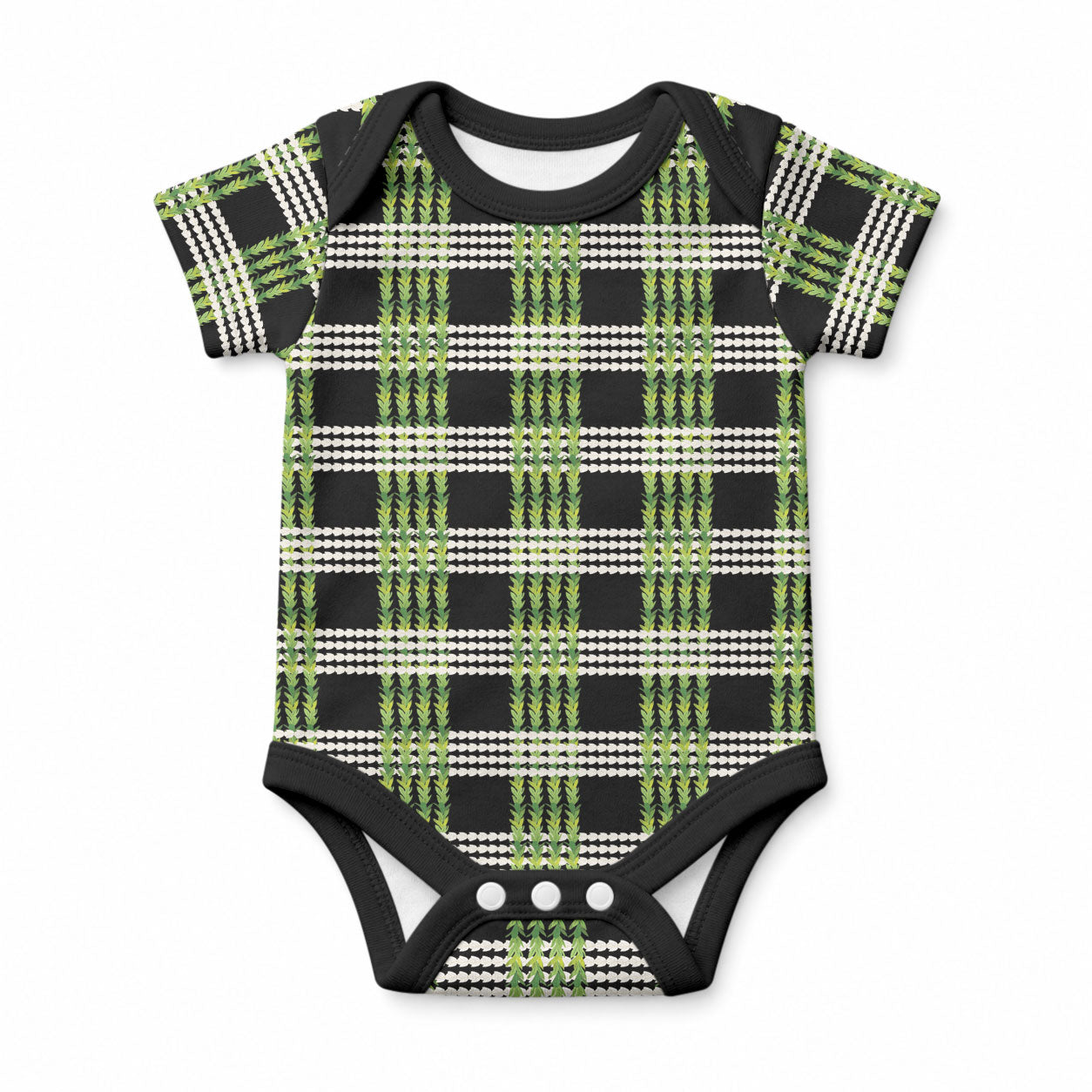 Aloha Hawaii Pakalana Pikake Lei Baby Onesie Palaka Inspired Hawaiian-plaid Black LT14 Black - Polynesian Pride