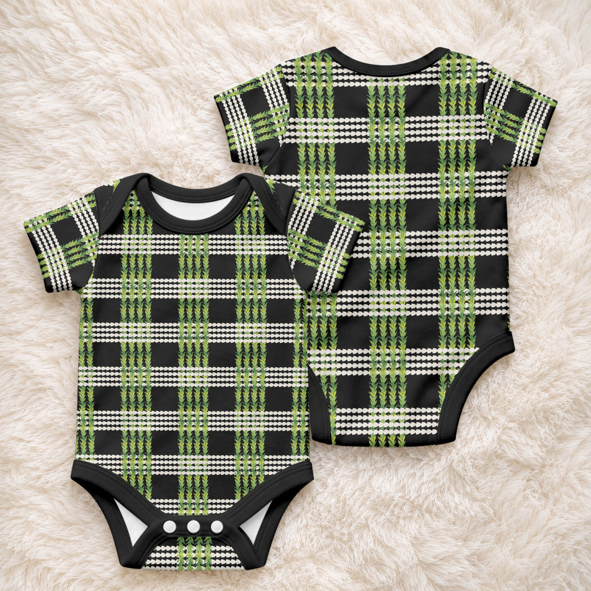 Aloha Hawaii Pakalana Pikake Lei Baby Onesie Palaka Inspired Hawaiian-plaid Black