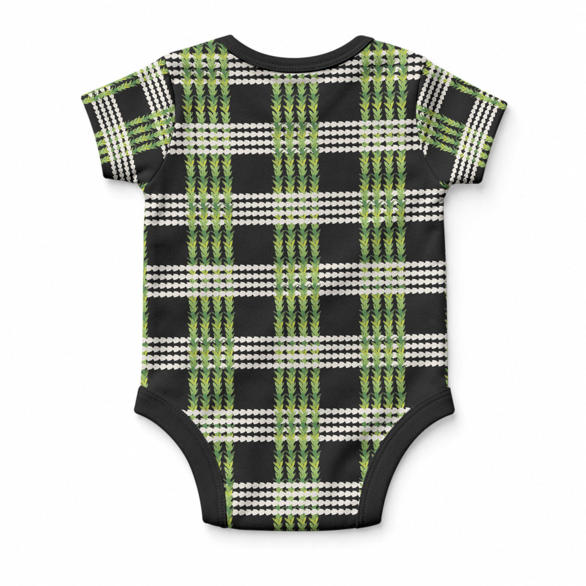 Aloha Hawaii Pakalana Pikake Lei Baby Onesie Palaka Inspired Hawaiian-plaid Black