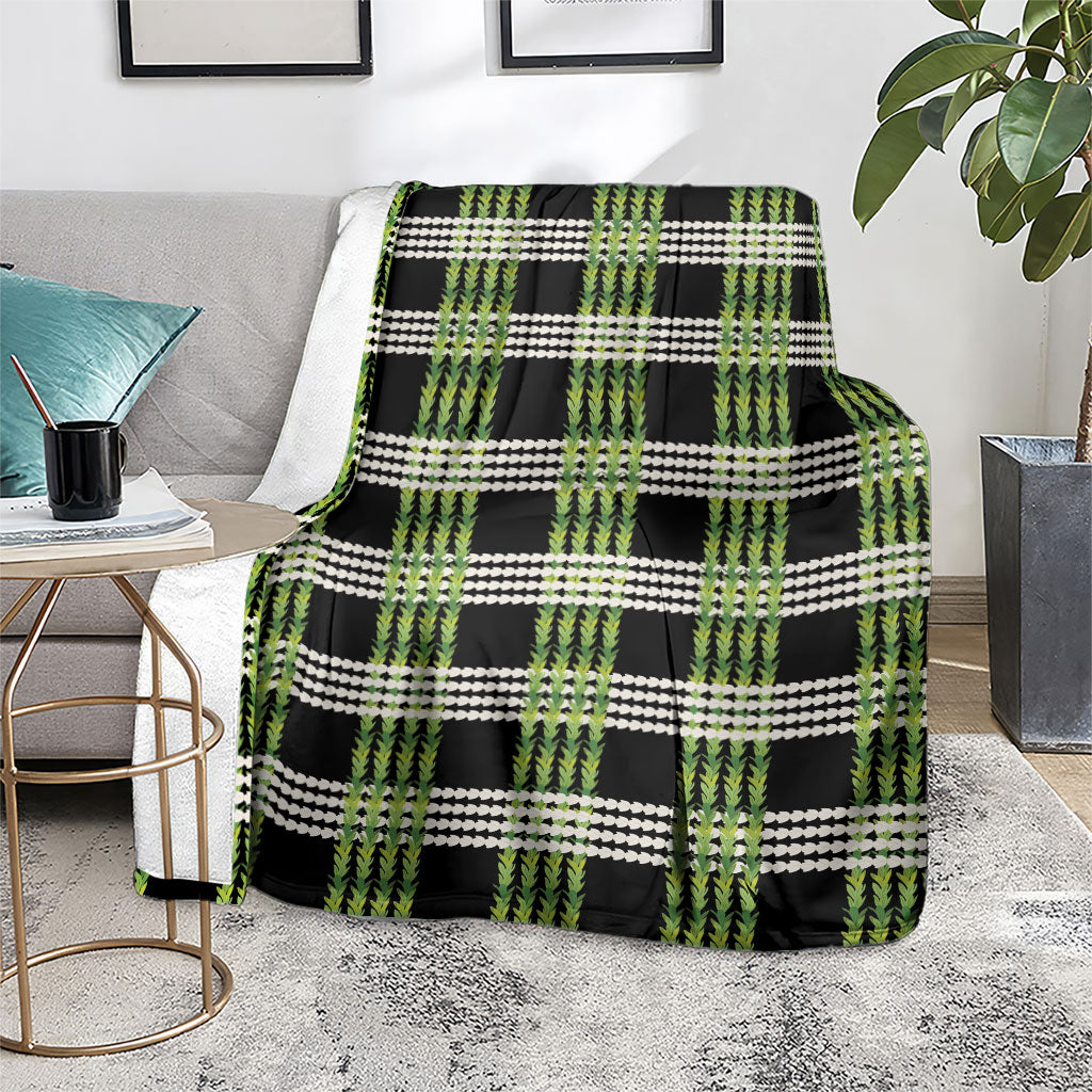 Aloha Hawaii Pakalana Pikake Lei Blanket Palaka Inspired Hawaiian-plaid Black