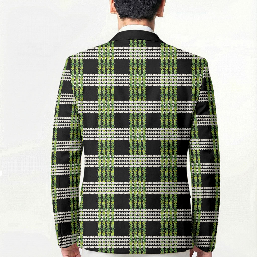 Aloha Hawaii Pakalana Pikake Lei Blazer Palaka Inspired Hawaiian-plaid Black