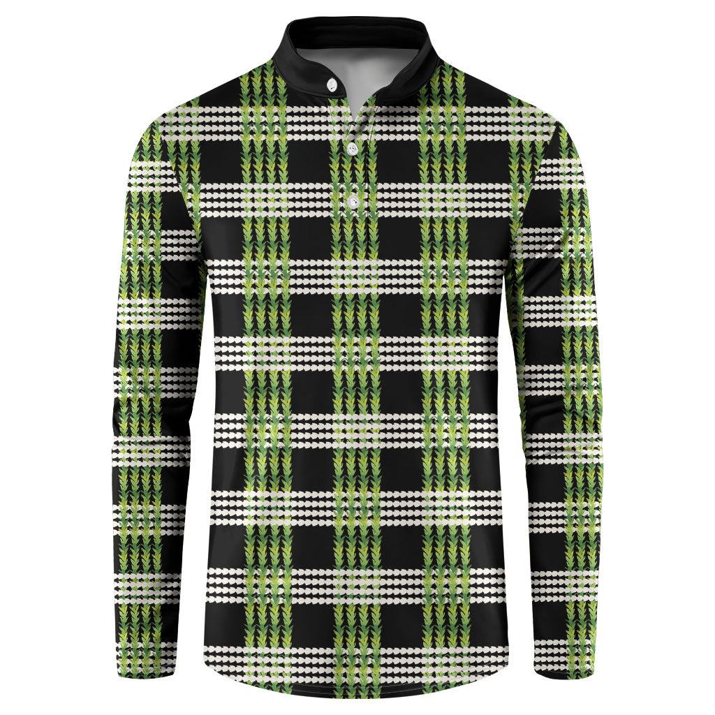 Aloha Hawaii Pakalana Pikake Lei Button Sweatshirt Palaka Inspired Hawaiian-plaid Black