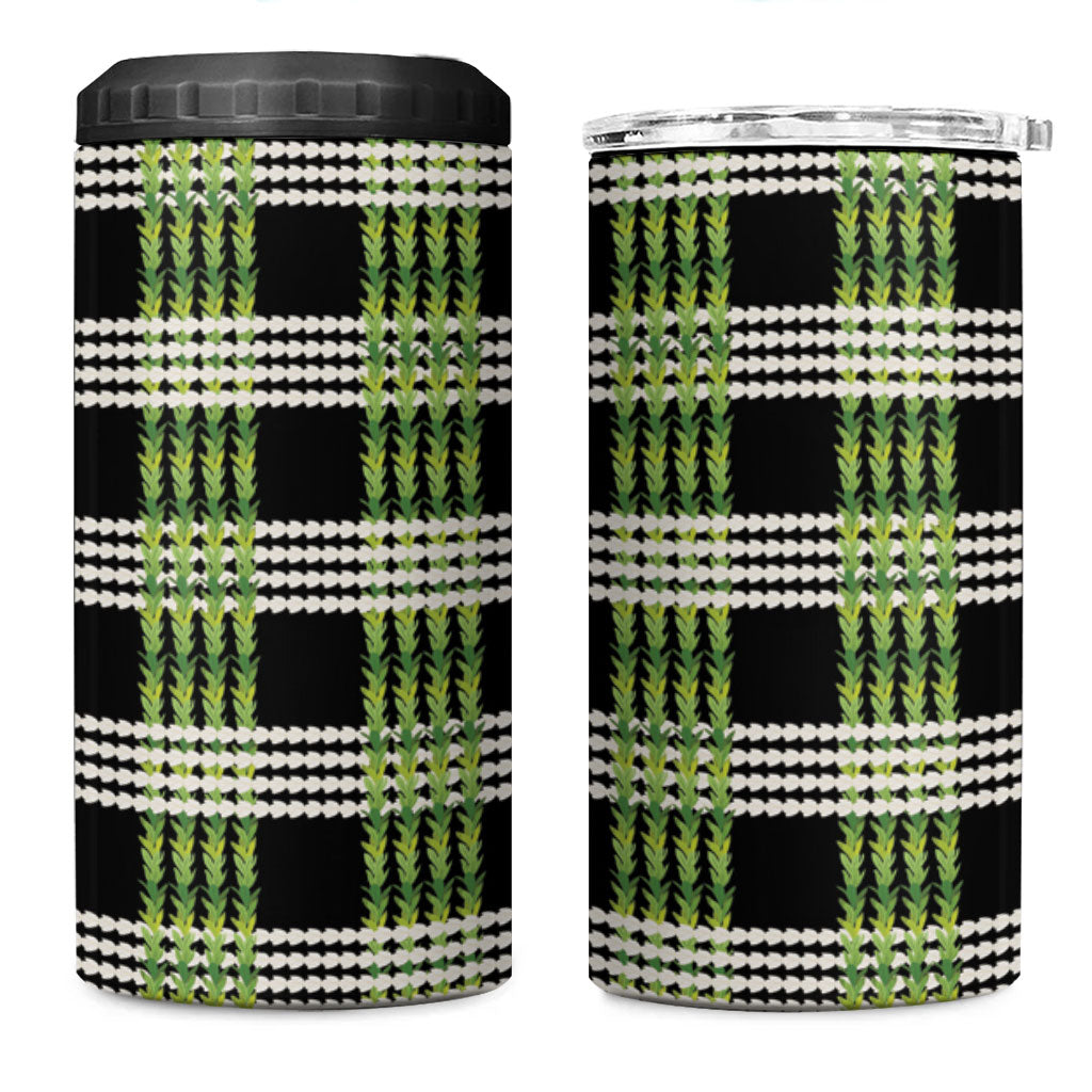 Aloha Hawaii Pakalana Pikake Lei 4 in 1 Can Cooler Tumbler Palaka Inspired Hawaiian-plaid Black