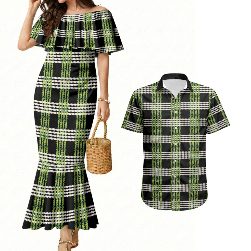 Aloha Hawaii Pakalana Pikake Lei Couples Matching Mermaid Dress and Hawaiian Shirt Palaka Inspired Hawaiian-plaid Black LT14 Black - Polynesian Pride