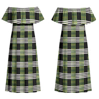 Aloha Hawaii Pakalana Pikake Lei Couples Matching Off Shoulder Maxi Dress and Hawaiian Shirt Palaka Inspired Hawaiian-plaid Black